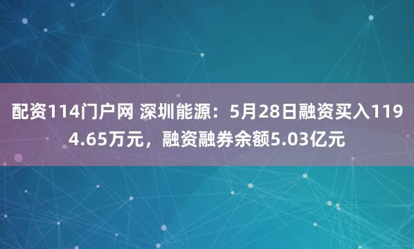 配资114门户网 深圳能源：5月28日融资买入1194.65万元，融资融券余额5.03亿元